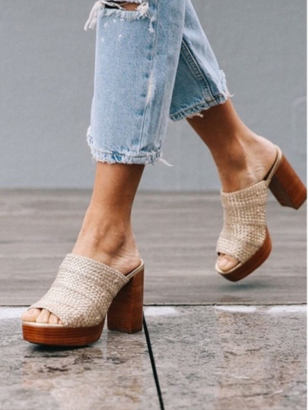 Frye Woven Metalic Gold Platform Mules